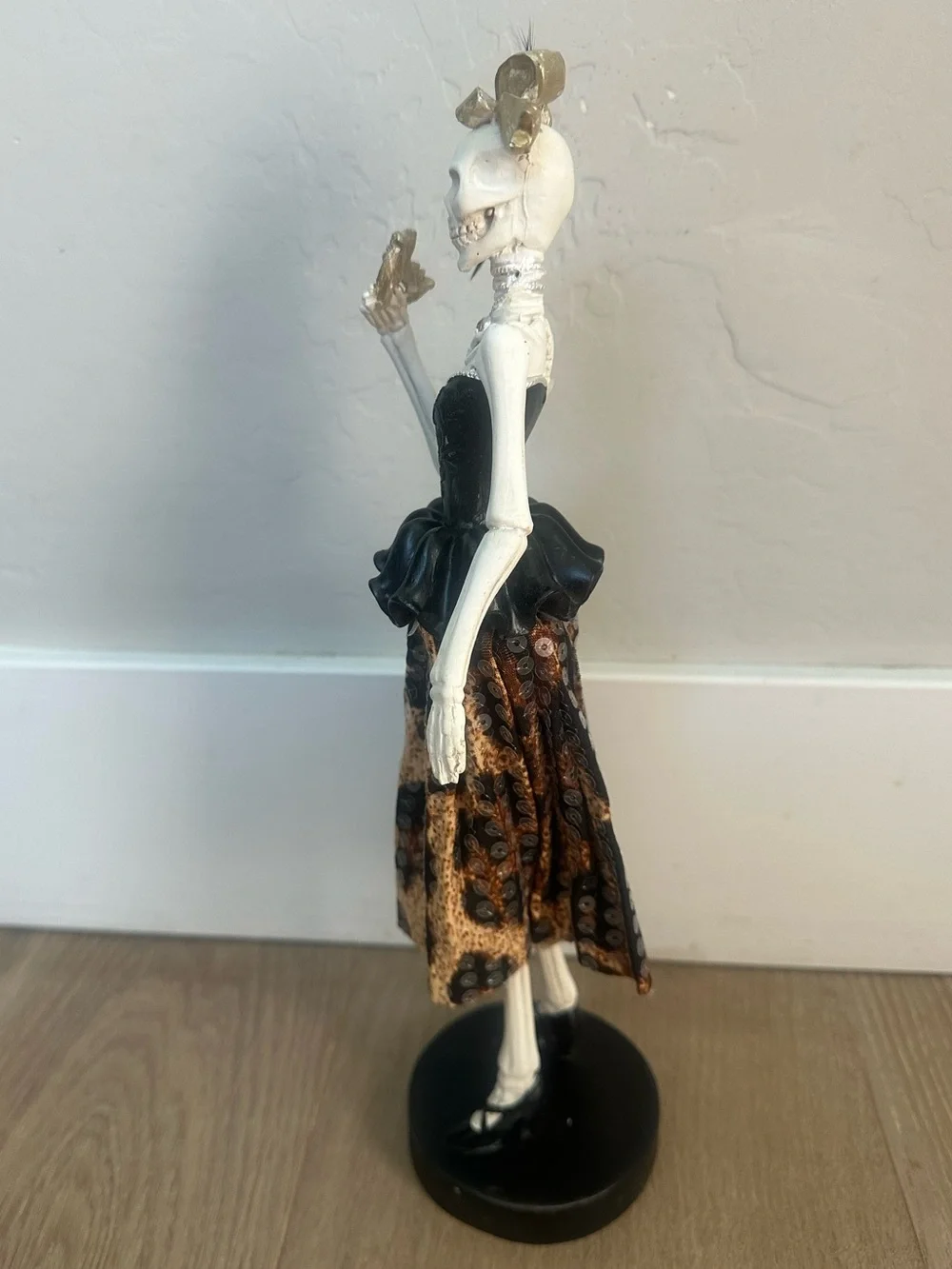 Bella Lux Halloween Skeleton Lady Leopard Sequin Dress Masquerade Figurine